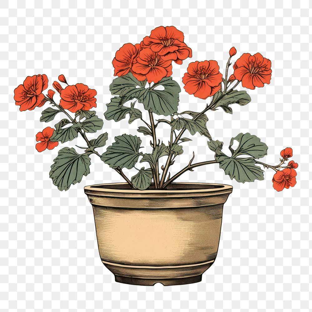 PNG Ukiyo-e art print style flower pot plant leaf red.