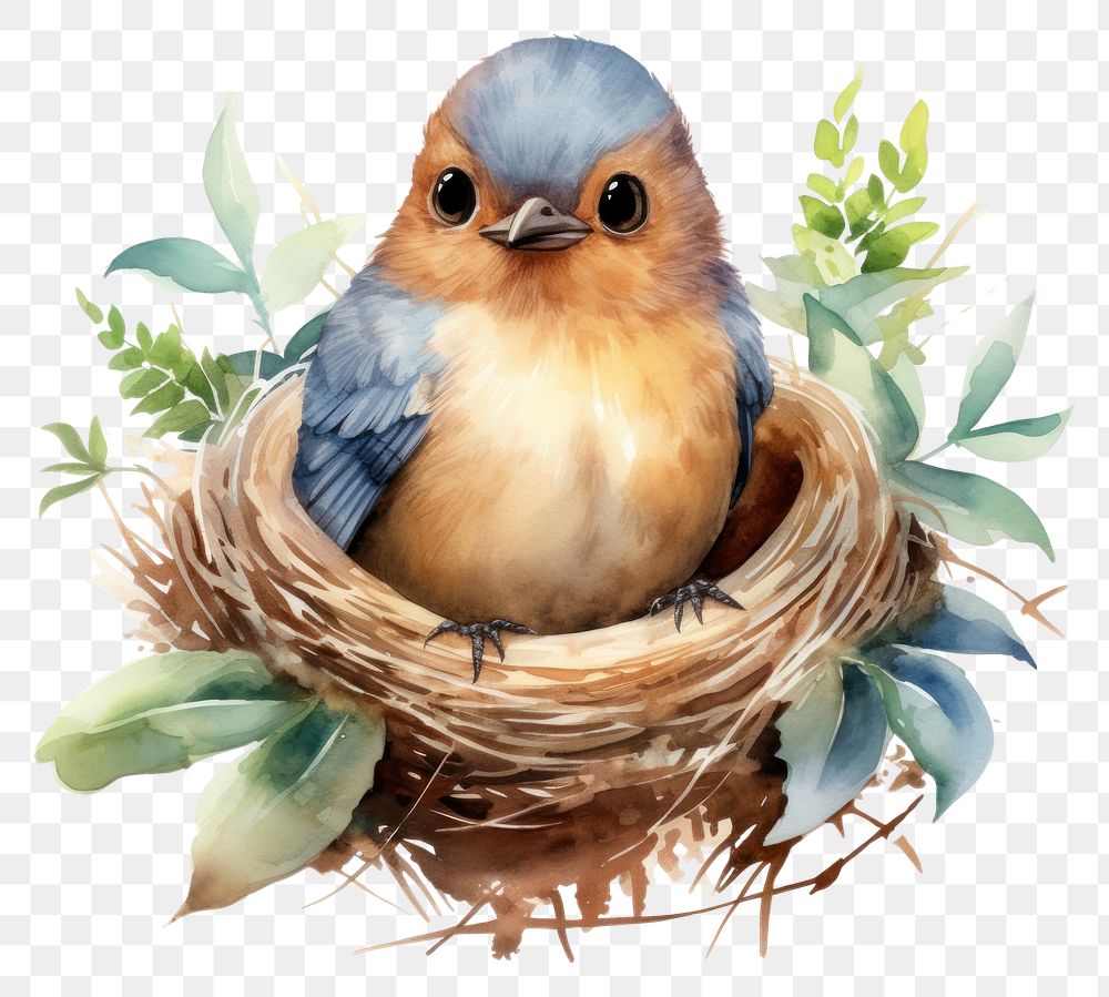 PNG Bird pop on nest animal cartoon cute.