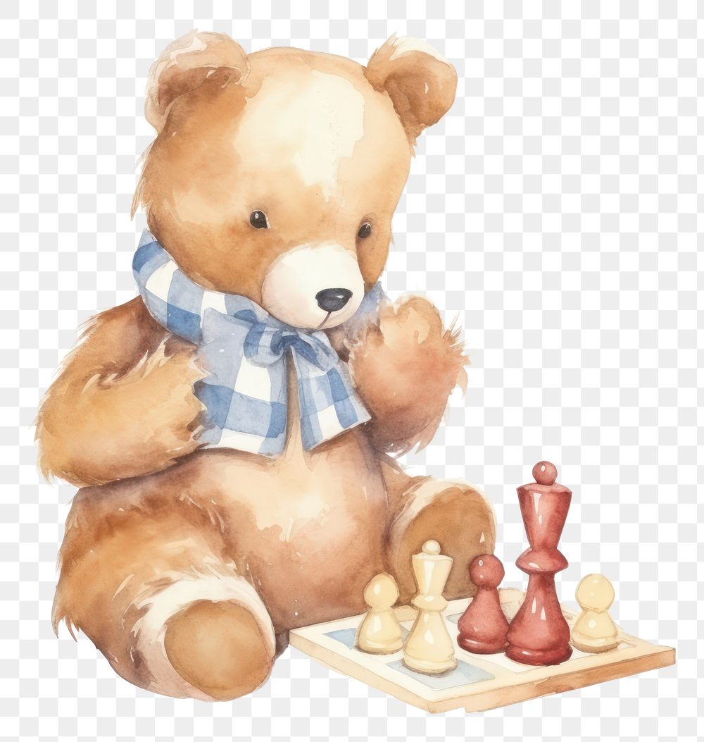 PNG  Teddy bear chess cute toy.