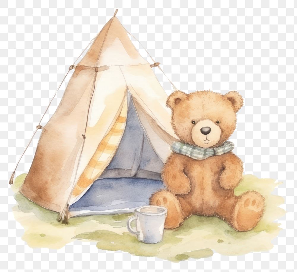 PNG  Teddy bear camping tent cute.