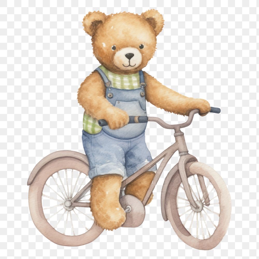 PNG  Teddy bear bicycle vehicle cute.