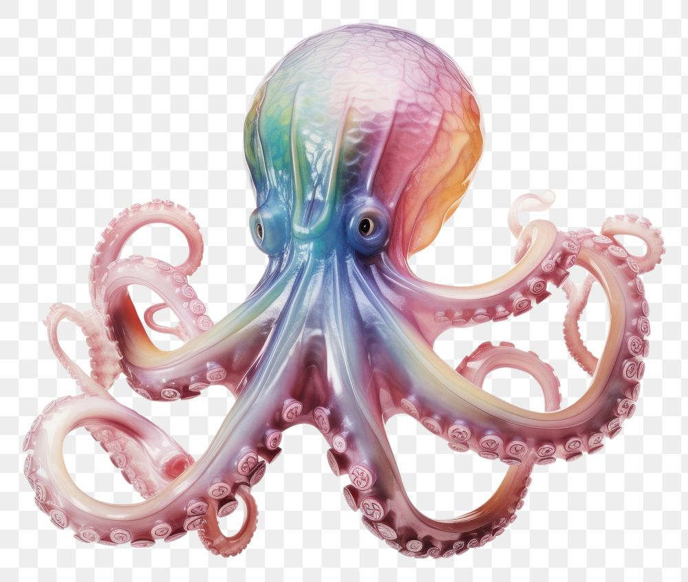 PNG An iridescence octopus isolated on clear pale solid white background animal invertebrate translucent.