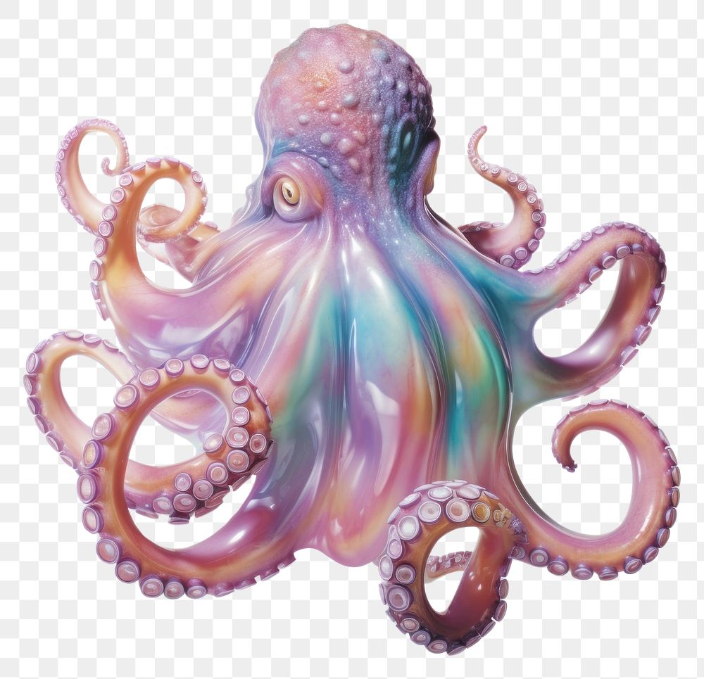 PNG An iridescence octopus isolated on clear pale solid white background animal art invertebrate.