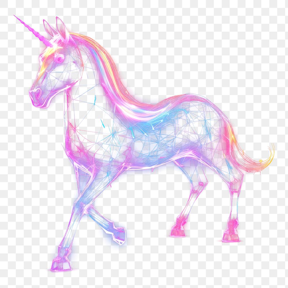 PNG  Neon unicorn wireframe animal mammal purple.