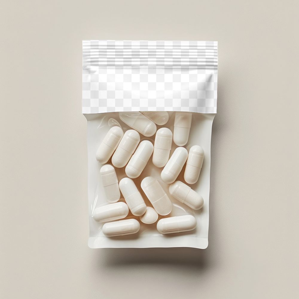 Pill zip bag png product mockup, transparent design