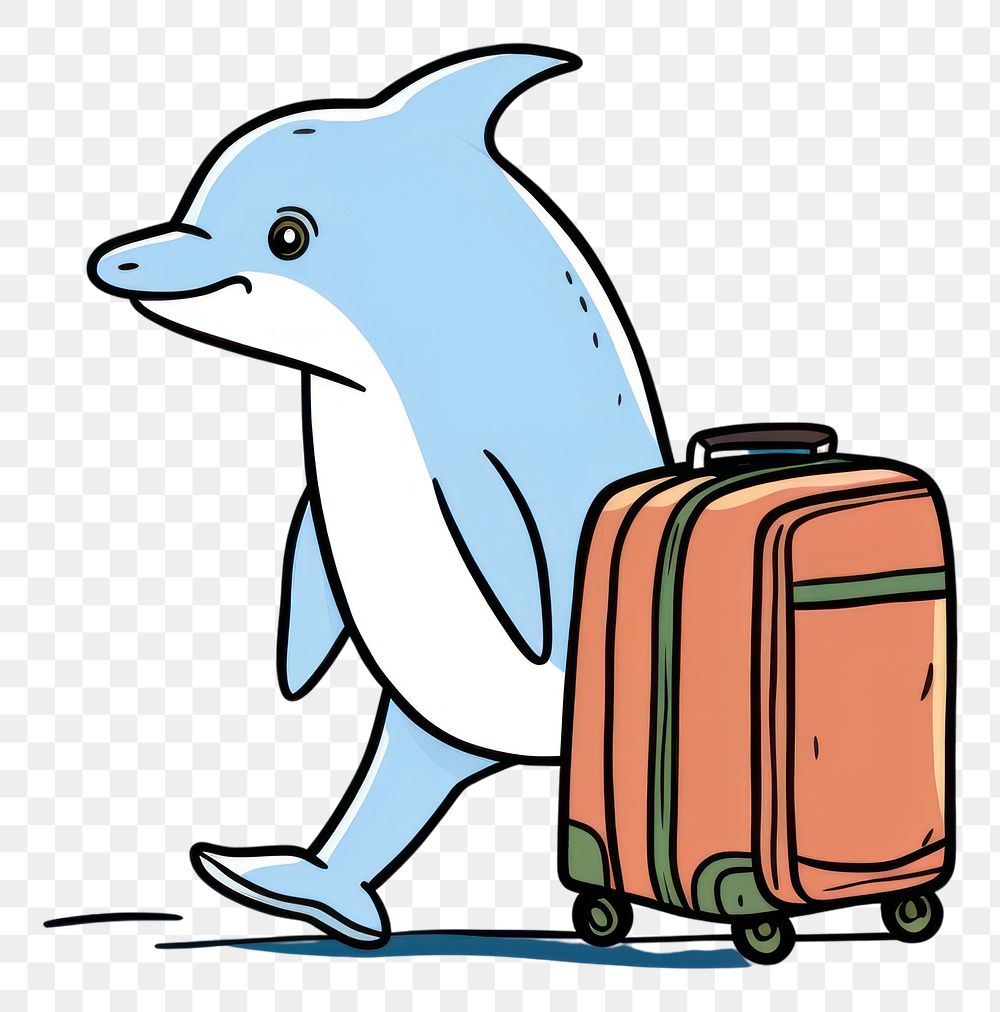 PNG Dolphin suitcase luggage cartoon.