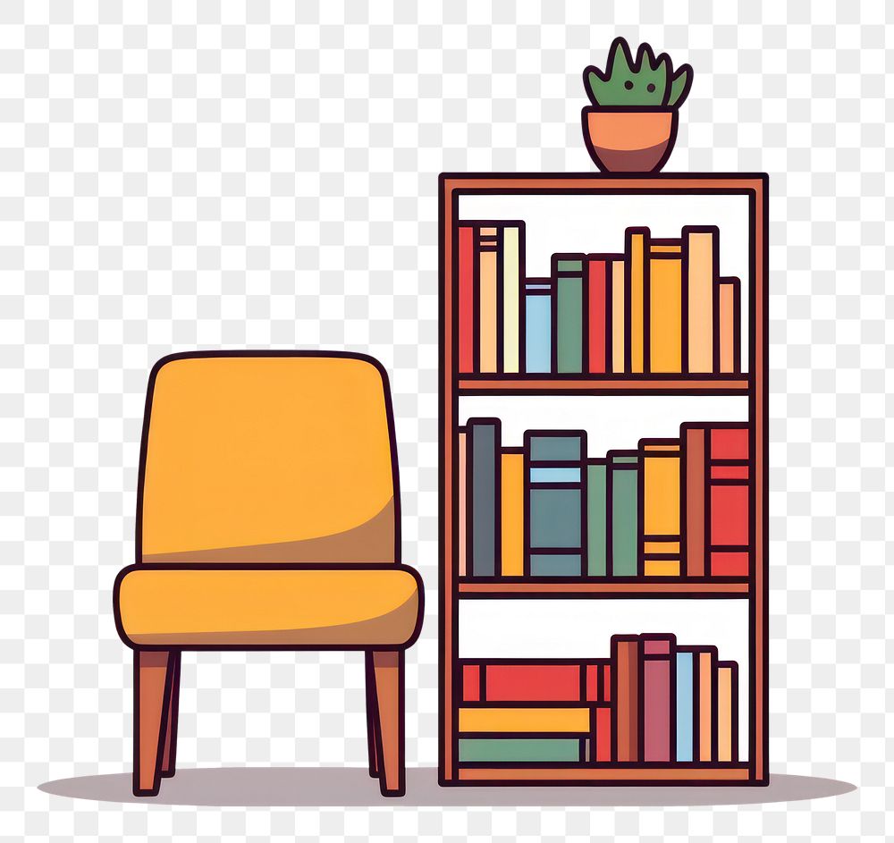 PNG Bookshelf chair publication furniture.
