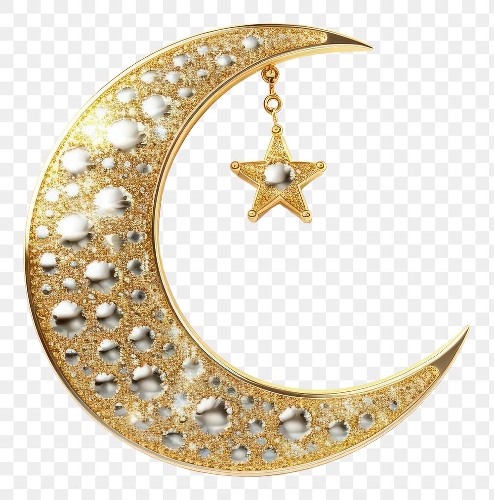 PNG Eid Mubarak crescent moon gold jewelry white background.