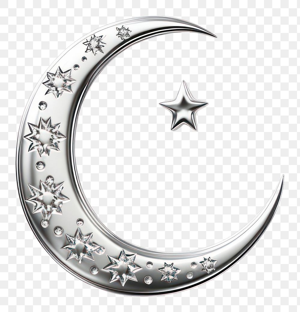 PNG Eid Mubarak crescent moon silver white background accessories.