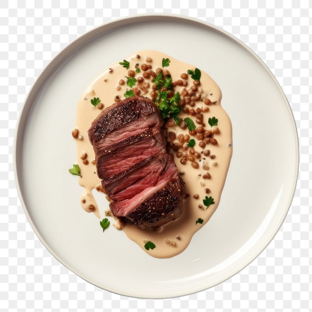 PNG Steak and Creamy Miso Mushroom Sauce steak plate beef.
