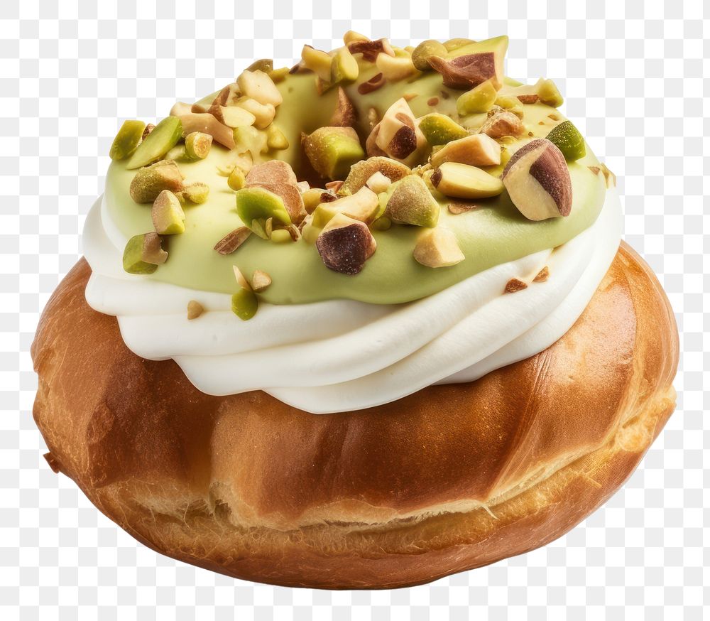 PNG Choux cake with pistachio cream and nuts vegetable dessert bread.