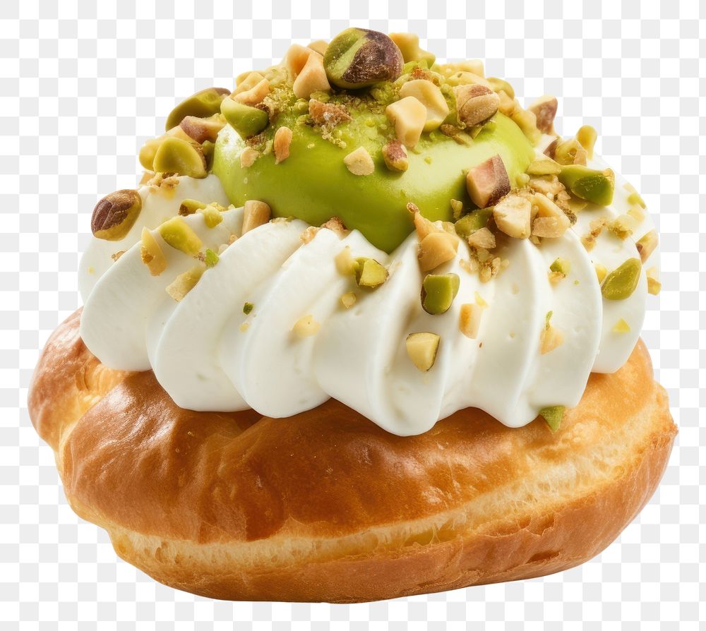 PNG Choux cake with pistachio cream and nuts dessert pastry bread.