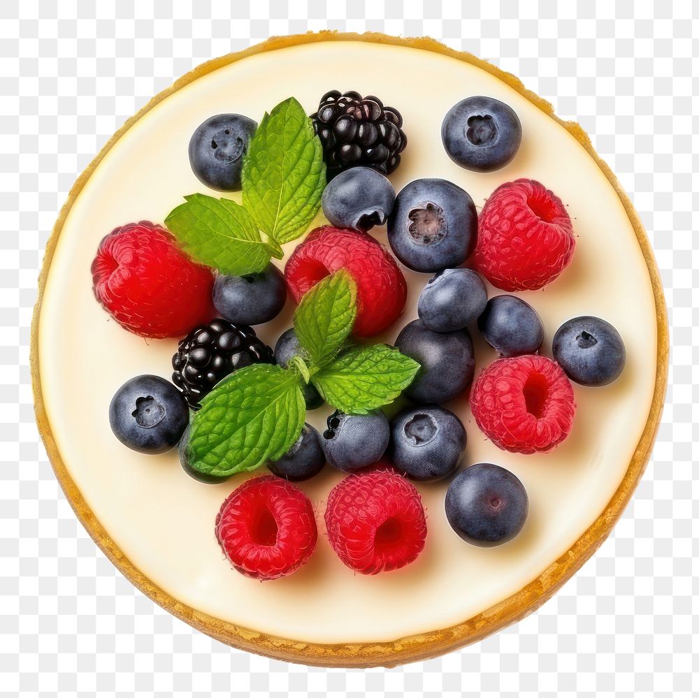 PNG Cheesecake with fresh berries blueberry raspberry dessert.