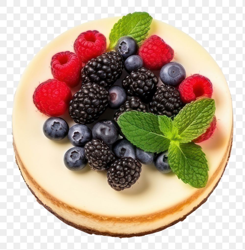 PNG Cheesecake with fresh berries dessert blackberry blueberry.