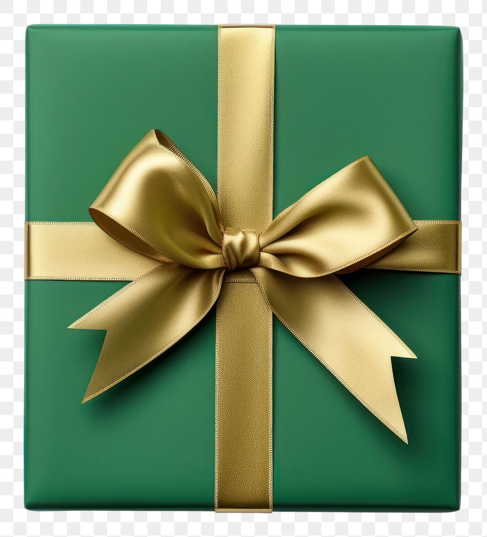 PNG Green gift box wrapped ribbon gold.