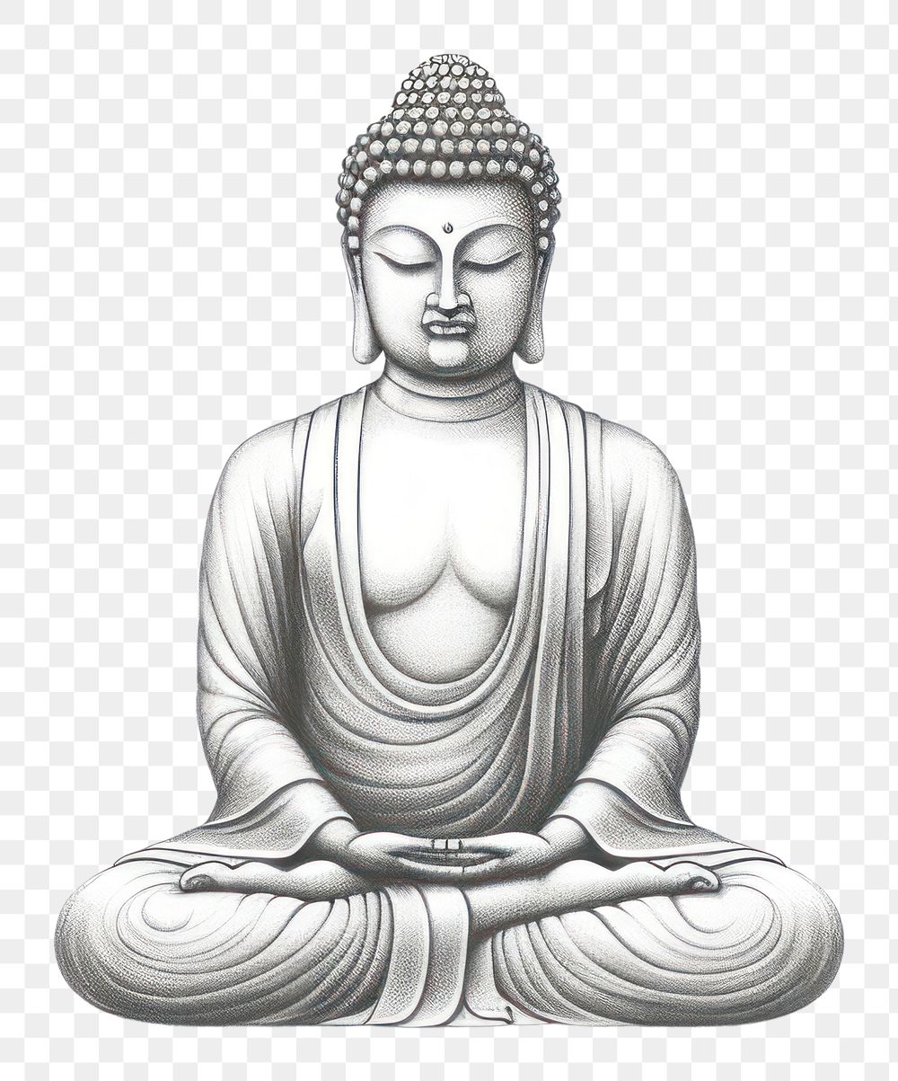 PNG Buddha drawing white background spirituality.