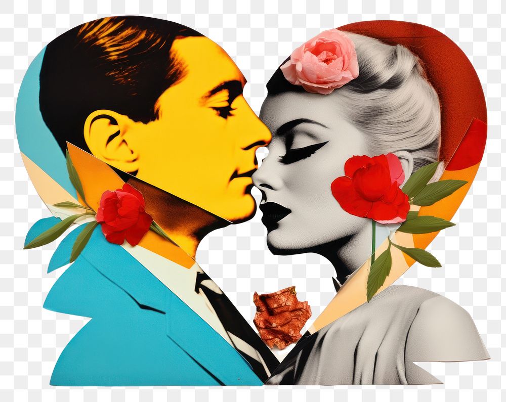 PNG Retro collage of love painting adult art.