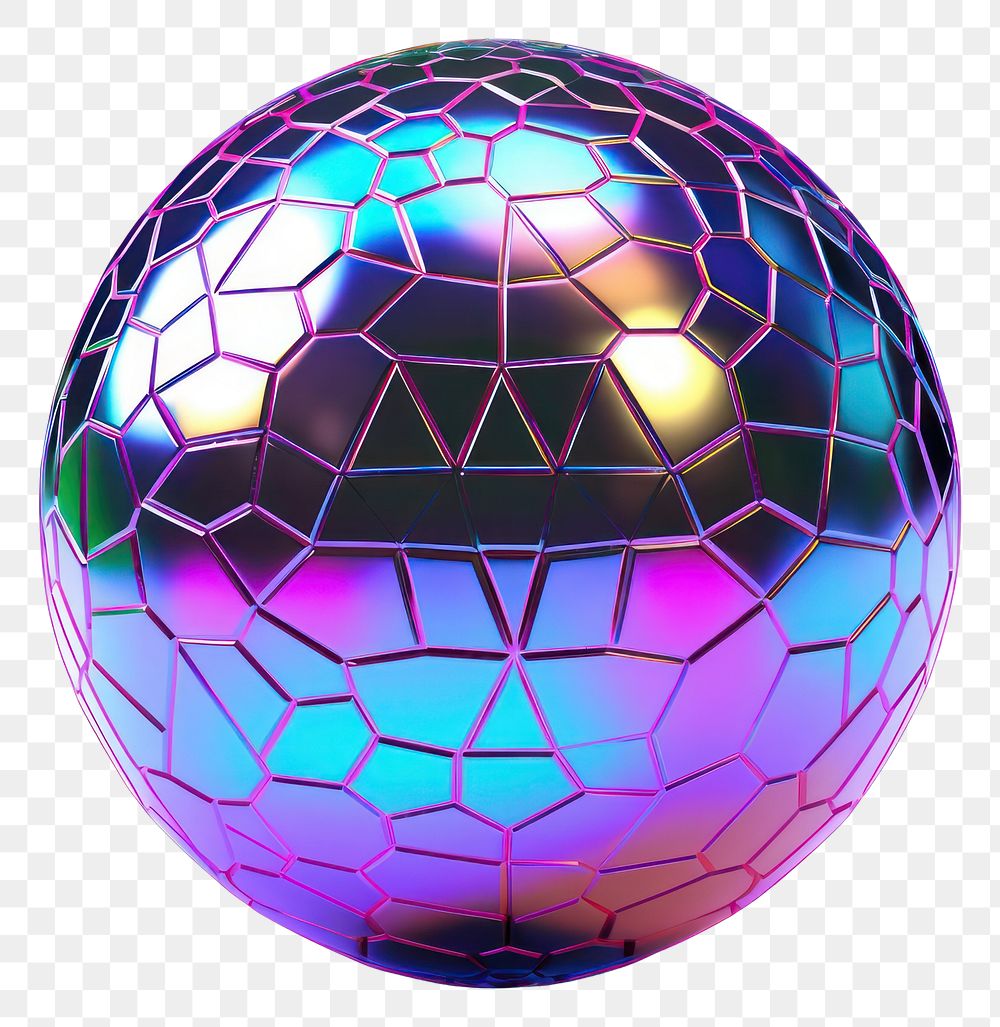 PNG Neon polygon disco ball sphere purple white background.