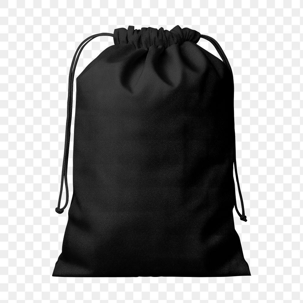 Black drawstring bag png, transparent background