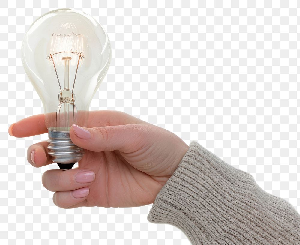 PNG Person holding light bulb lightbulb finger hand.