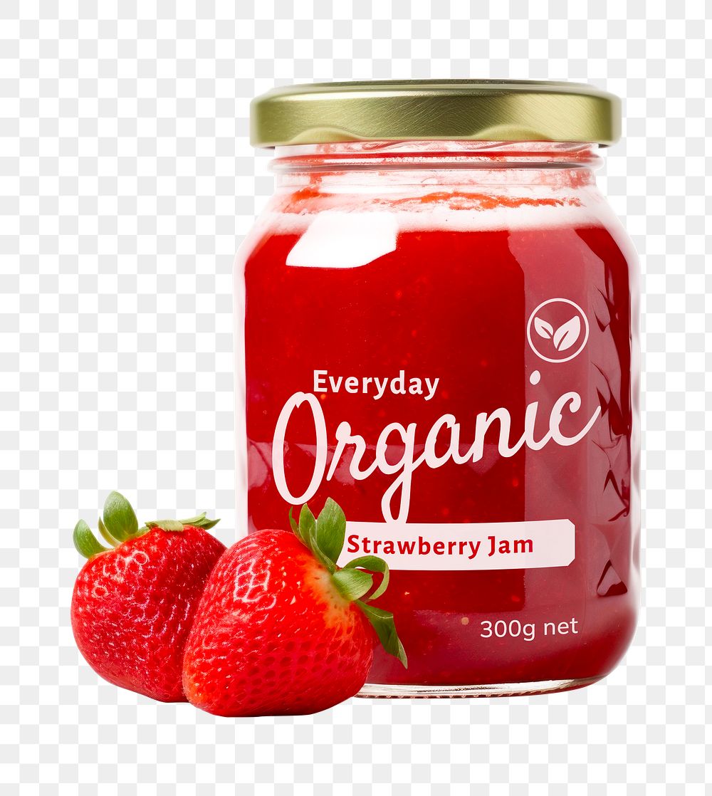 PNG strawberry jam jar, transparent background
