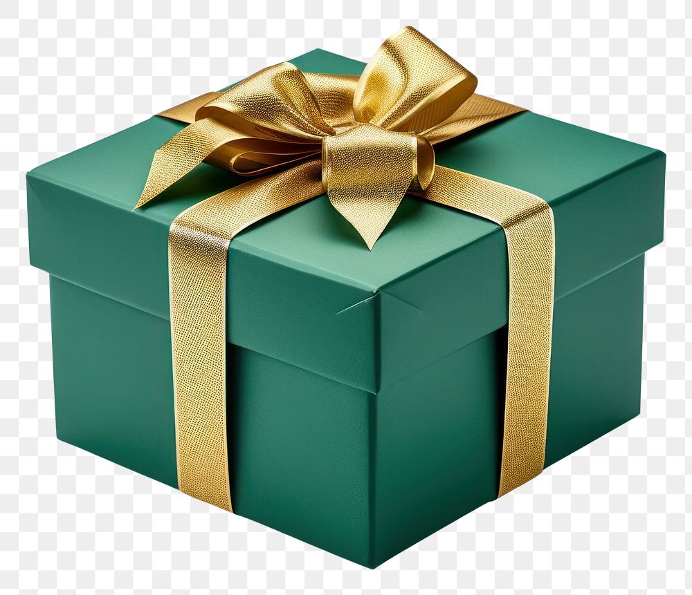 PNG Green gift box wrapped ribbon gold.