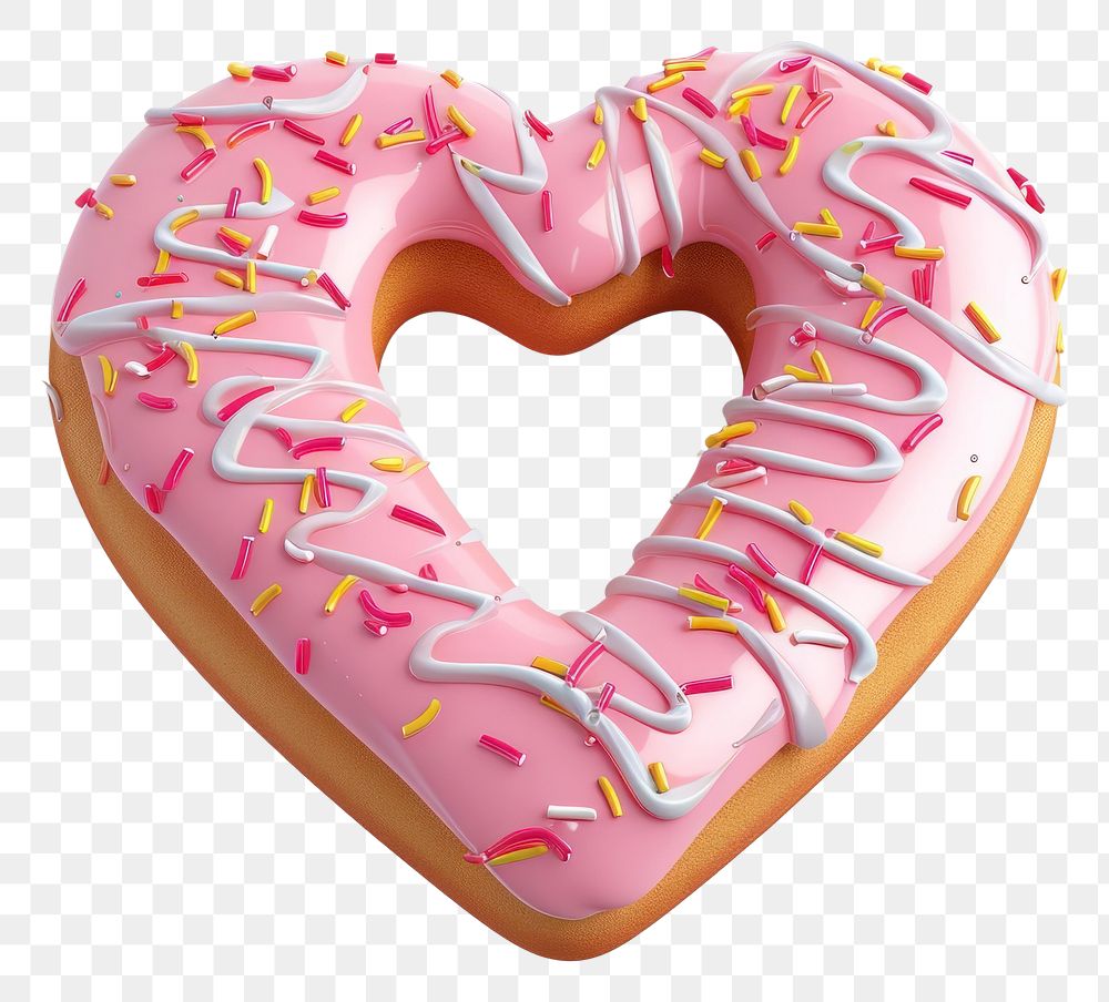 PNG  Donut in heart shape donut dessert icing.