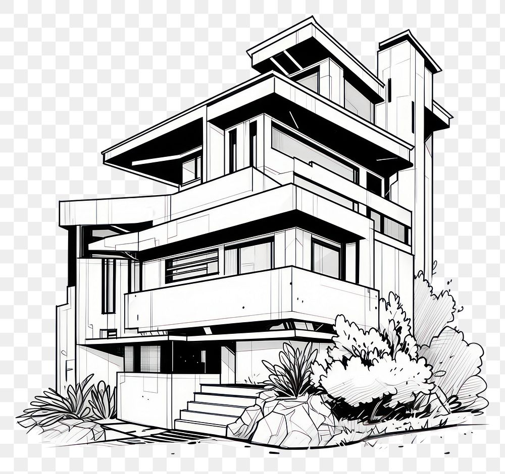 PNG Outline sketching illustration of a Modern House cartoon drawing house.