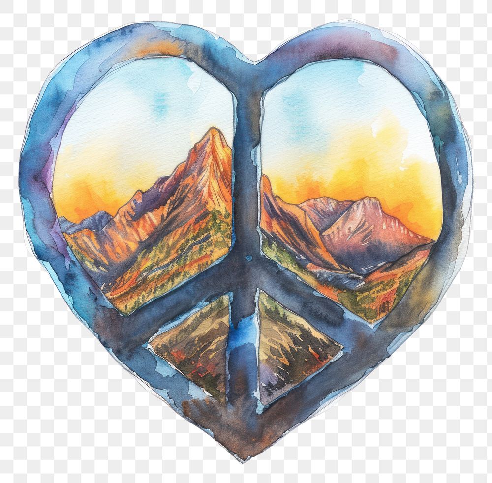 PNG Peace Sign watercolor Mountain mountain shape heart.