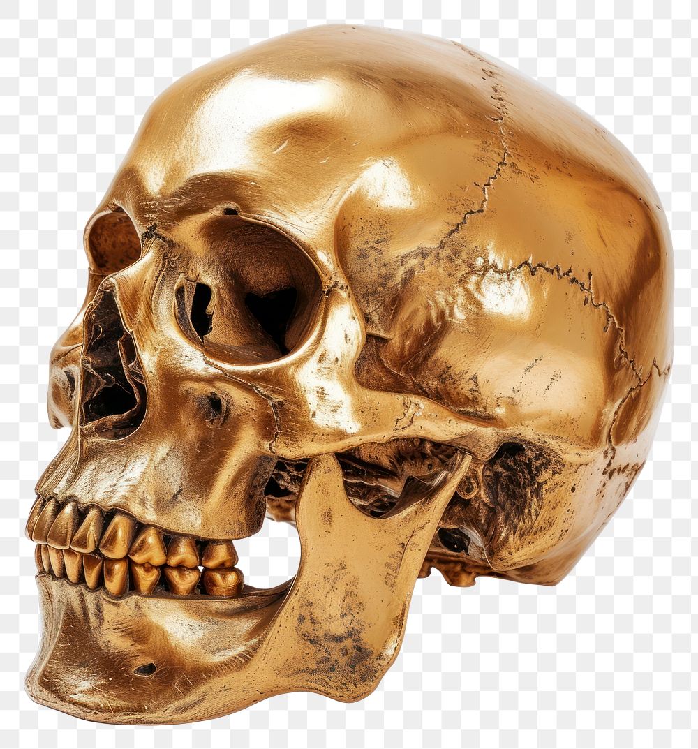 PNG Golden skull bronze white background anthropology.
