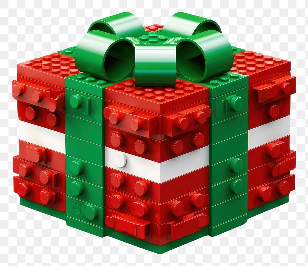 PNG 3D pixel art christmas gift block toy white background.