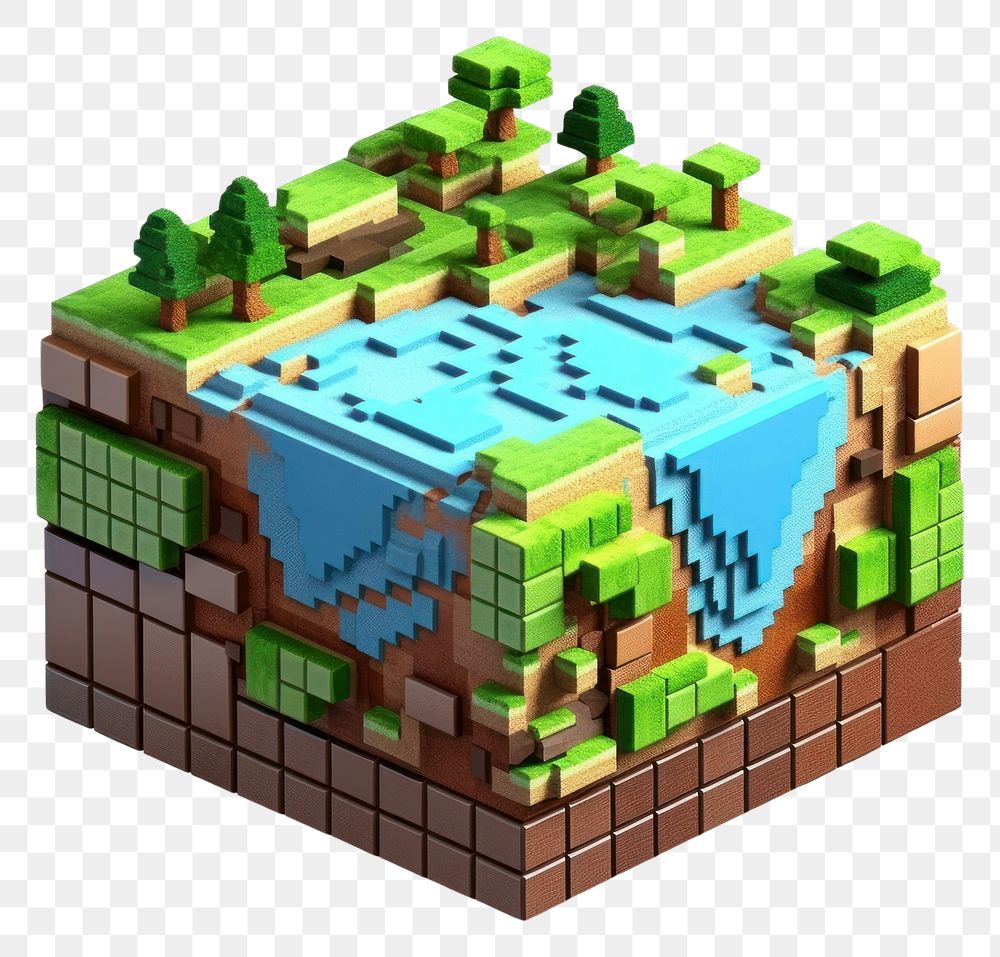 PNG 3D pixel art earth toy white background outdoors.