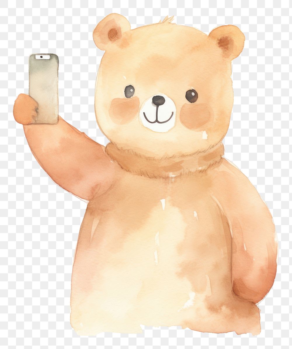 PNG  Teddy bear selfie cute toy.