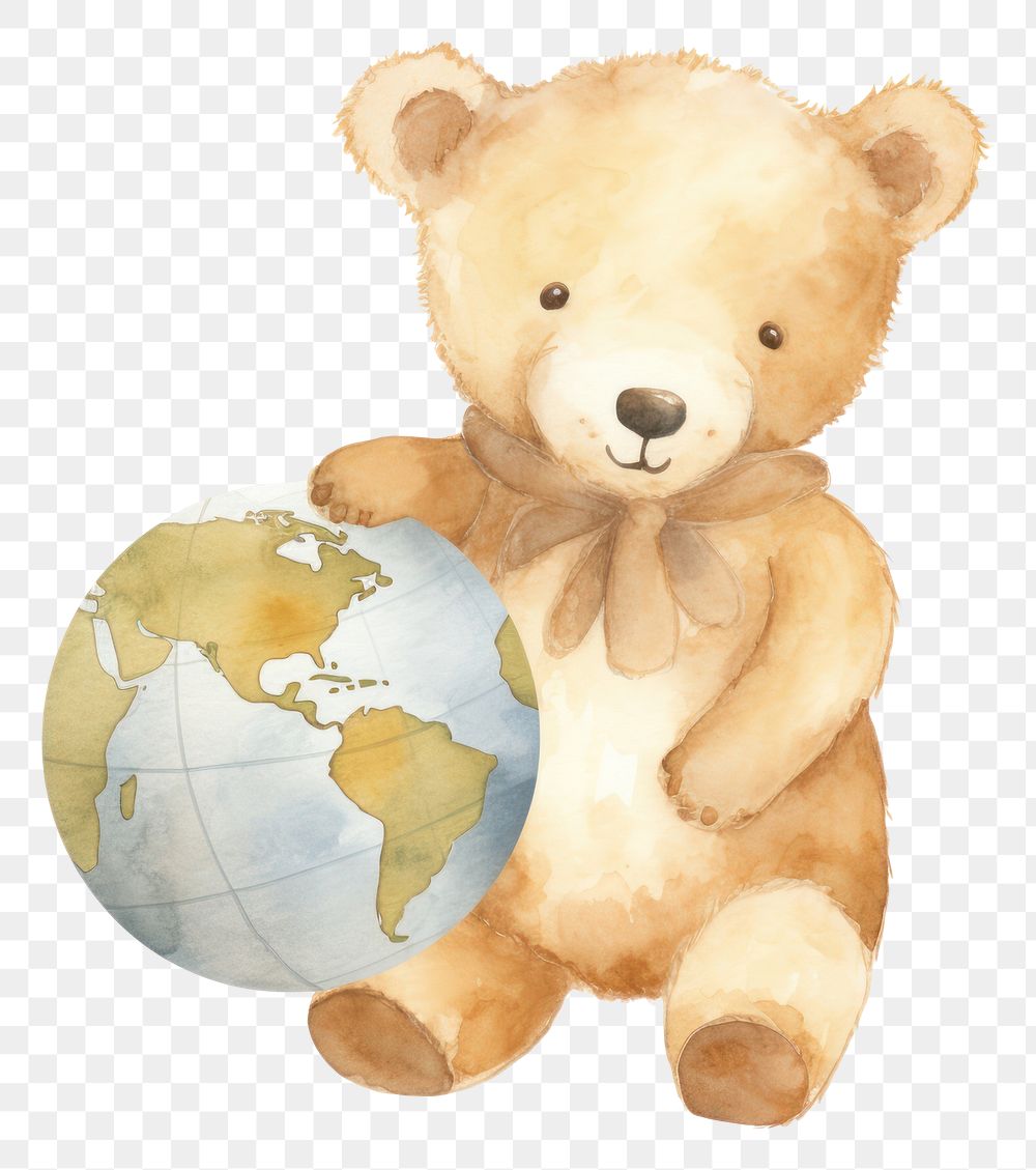 PNG  Teddy bear globe cute toy.