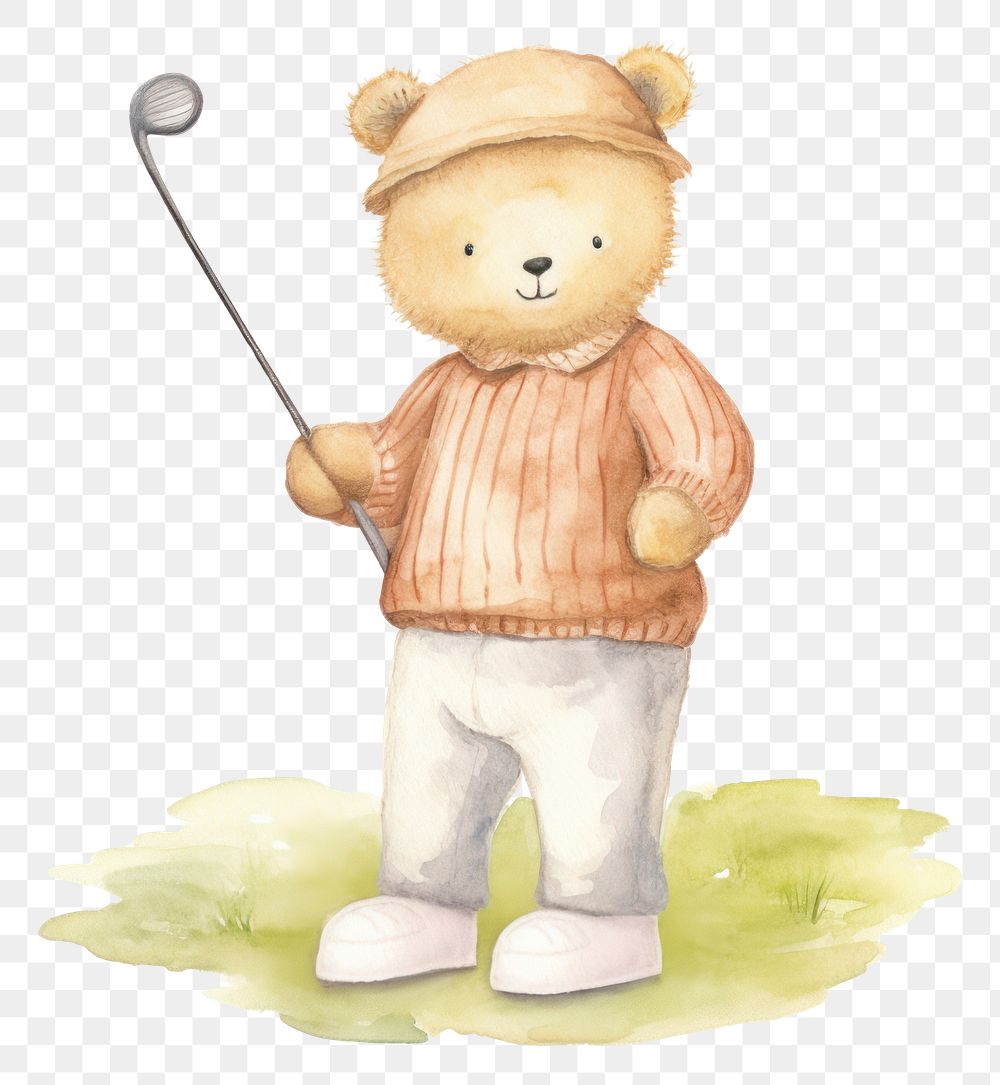 PNG  Teddy bear golf cute white background.