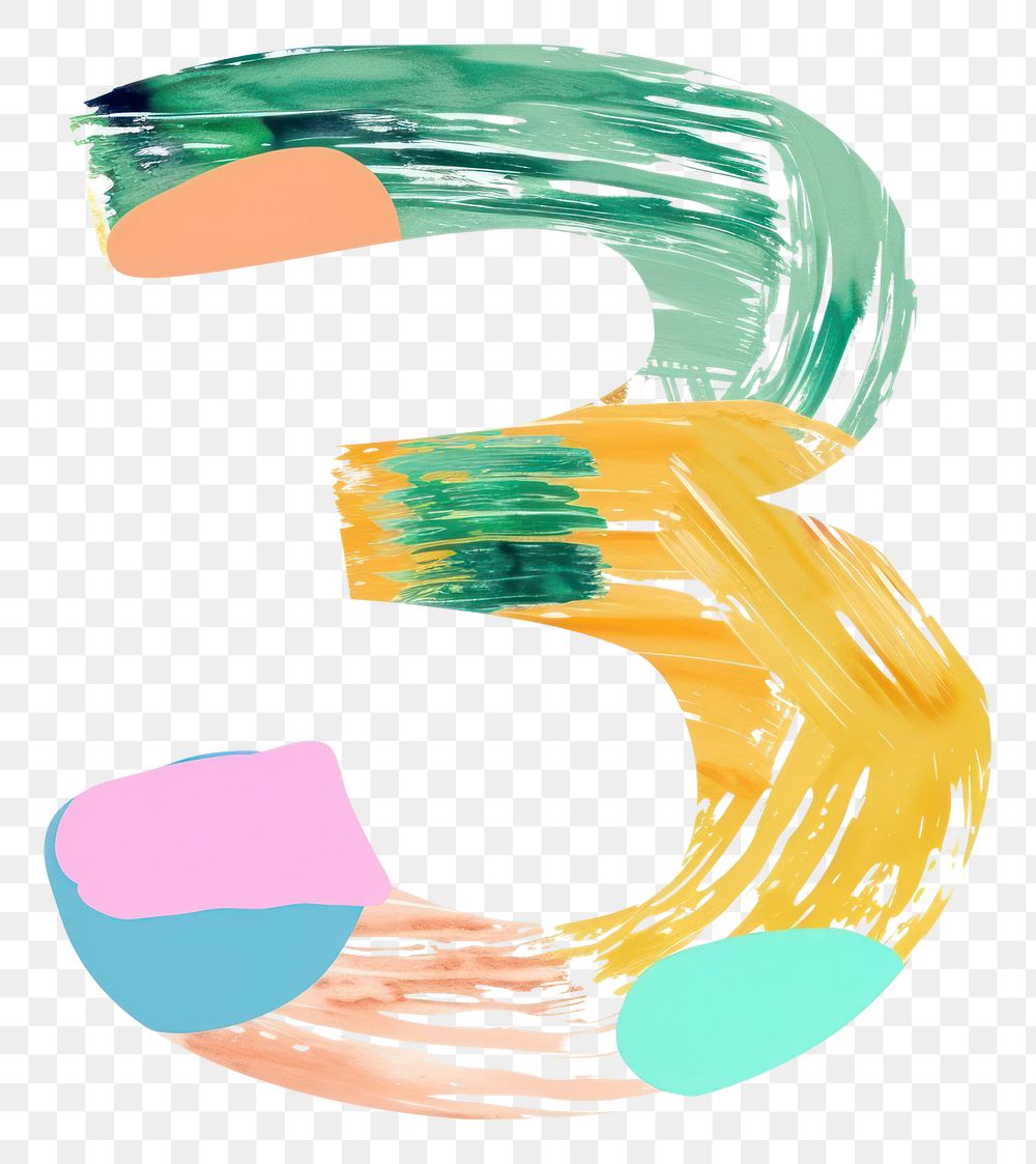 PNG Cute number letter 3 text abstract brush.