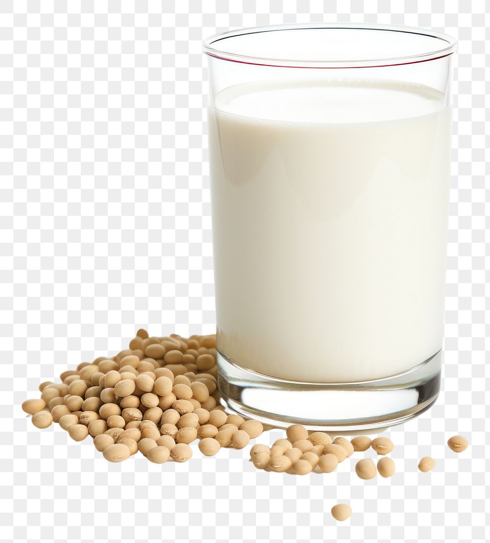PNG A glass of soy milk with soybeans food white background refreshment.