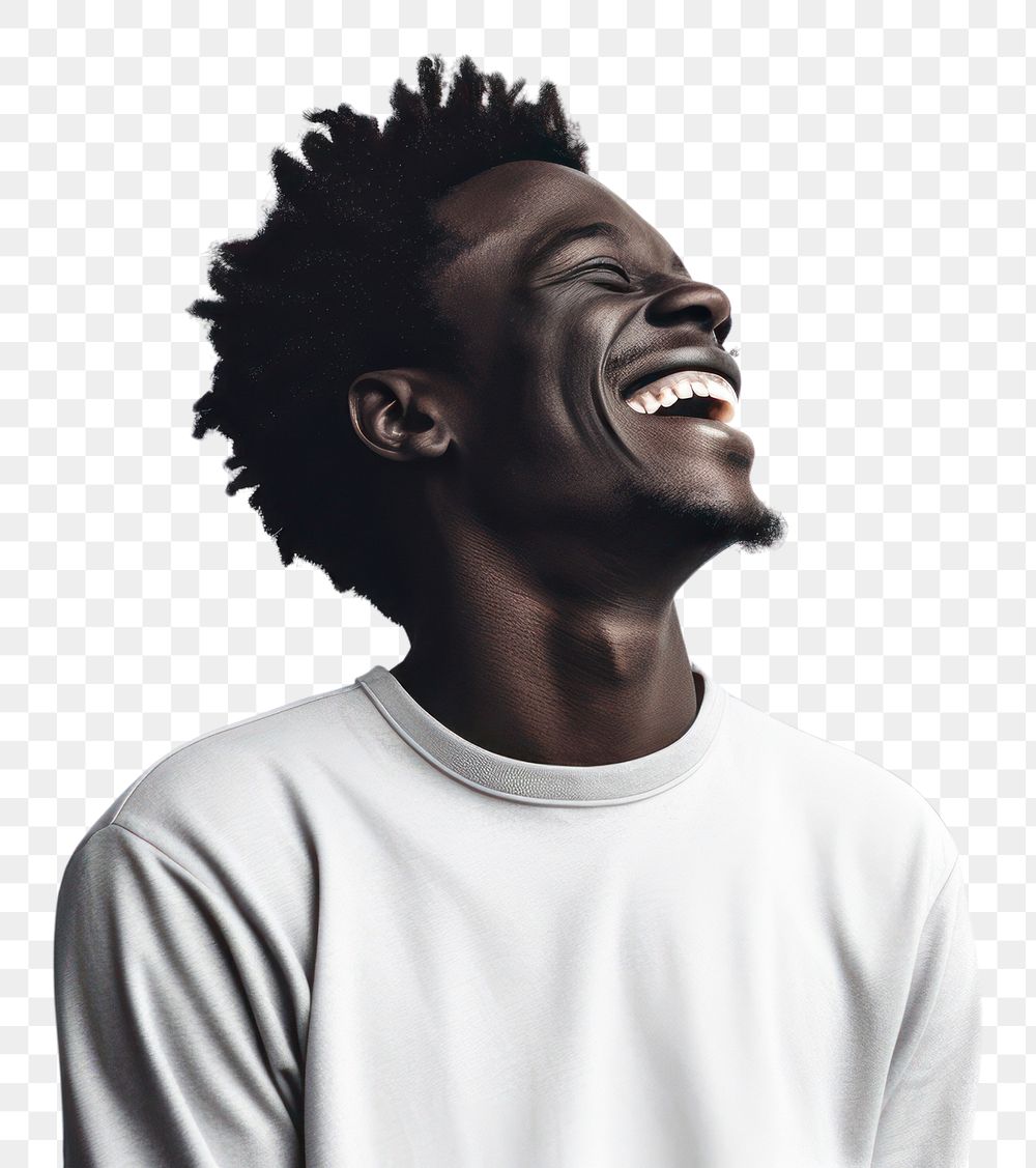 PNG Black man laughing adult white monochrome.