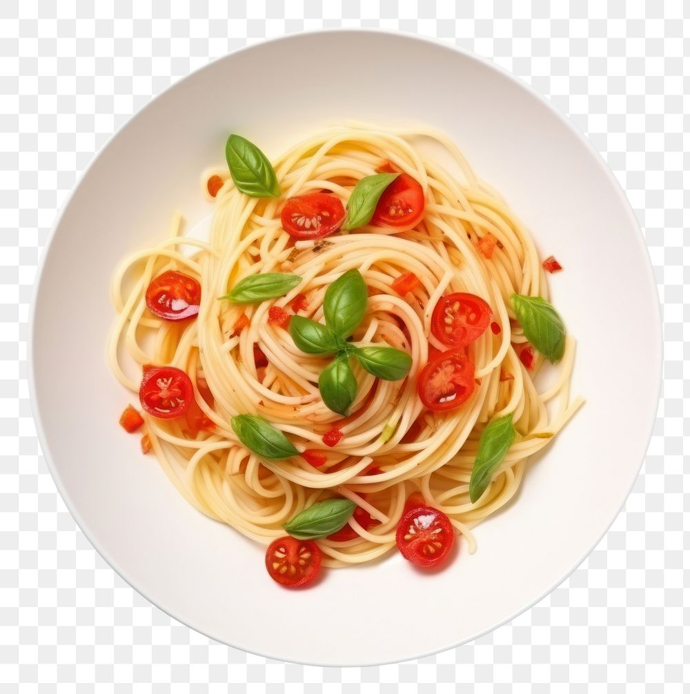 PNG Spaghetti pasta white plate food fettuccine carbonara.