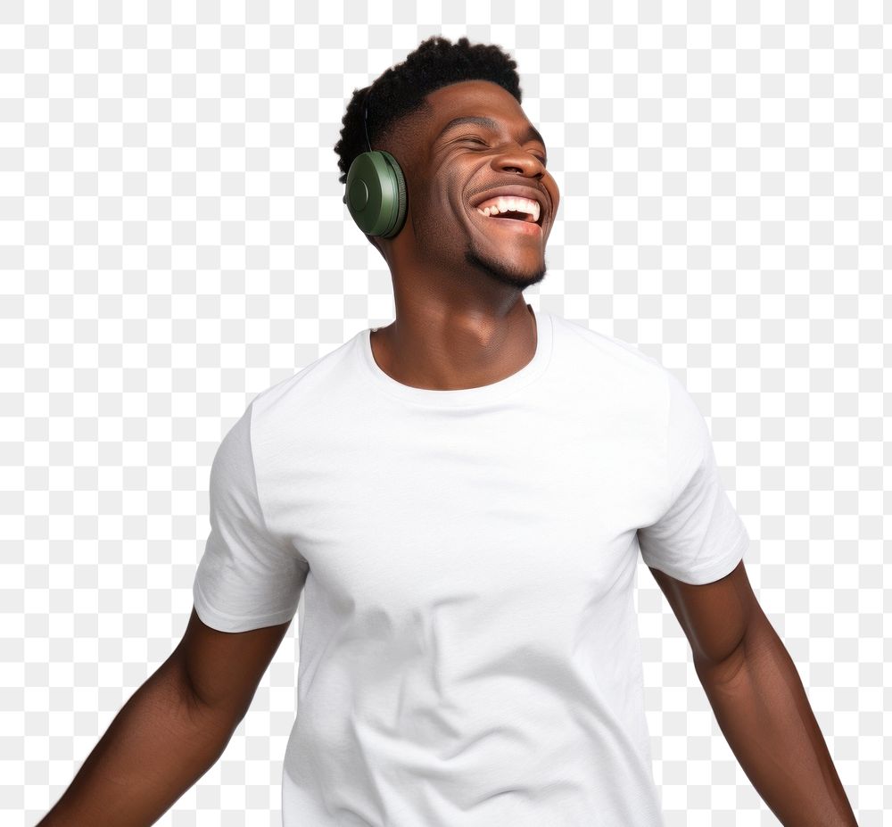 PNG Happy young man headphones laughing headset.