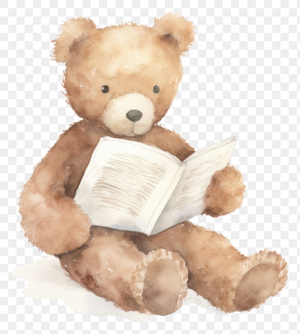PNG  Teddy bear reading publication book toy.