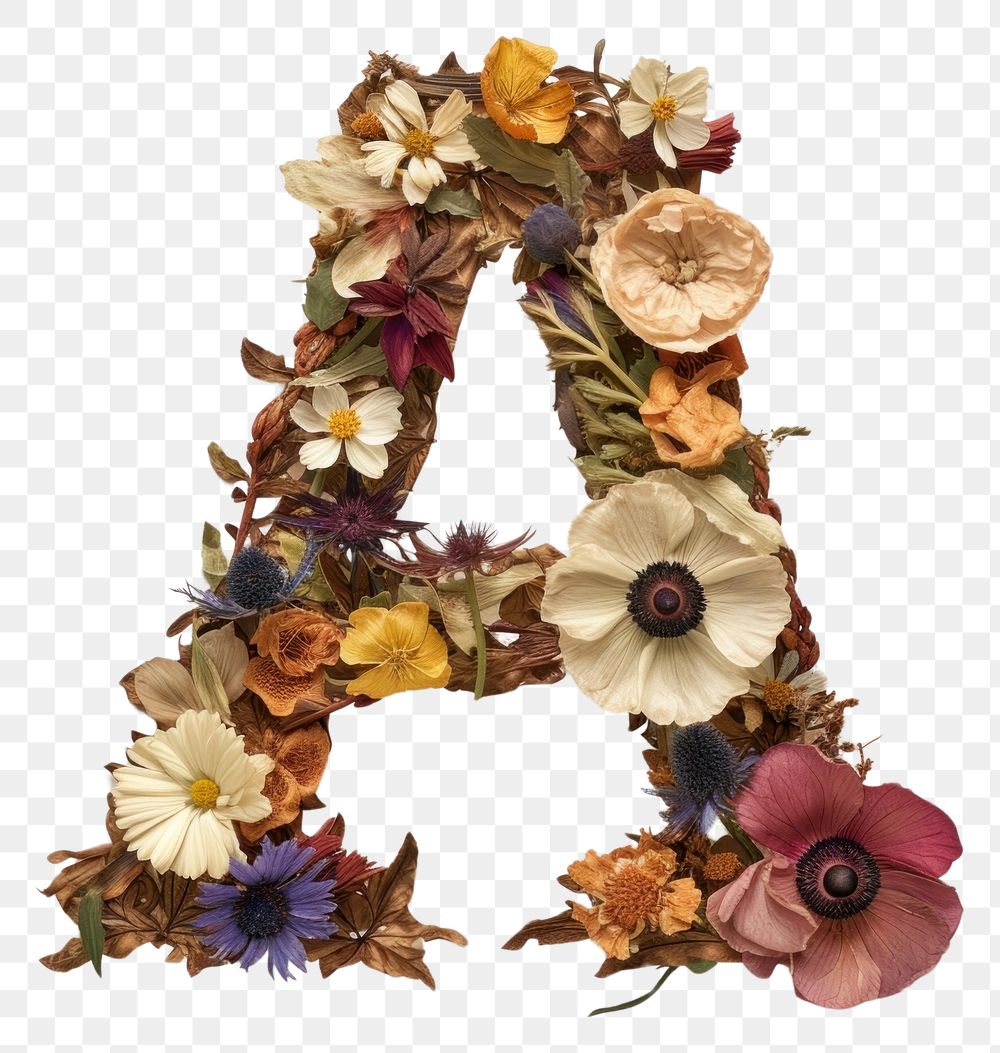 PNG Alphabet A font flower wreath plant.