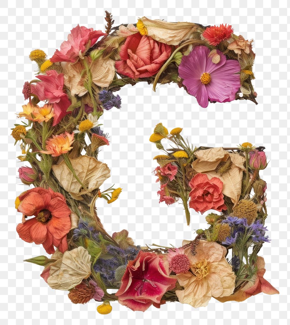 PNG Alphabet G font flower wreath plant.