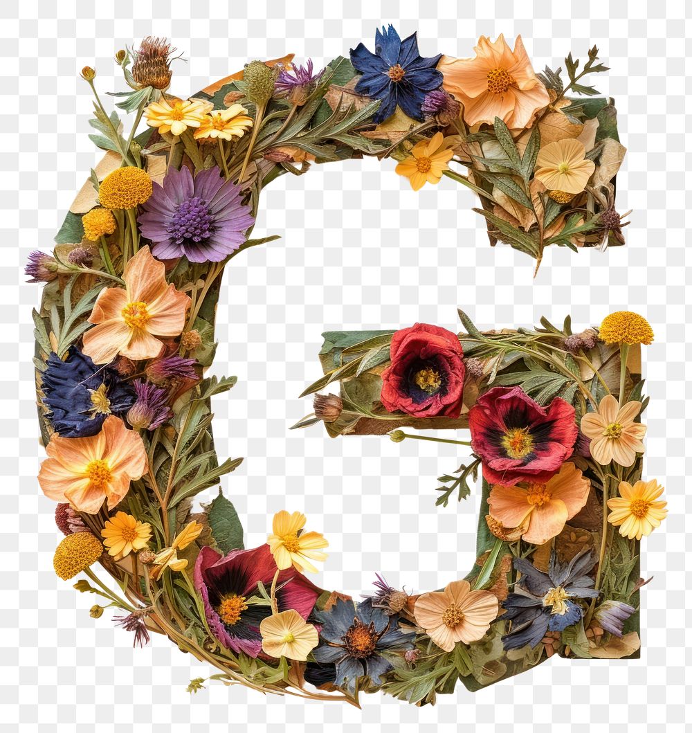 PNG Alphabet G font wreath flower art.