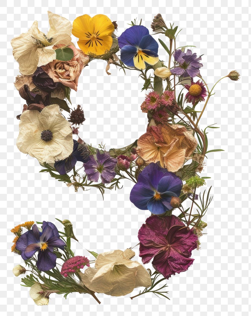 PNG Alphabet Number 9 font flower wreath plant.