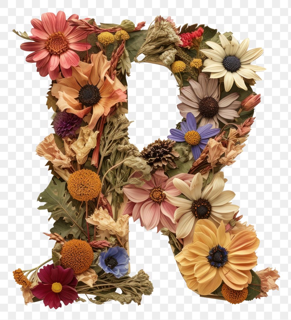 PNG Alphabet R font flower art wreath.