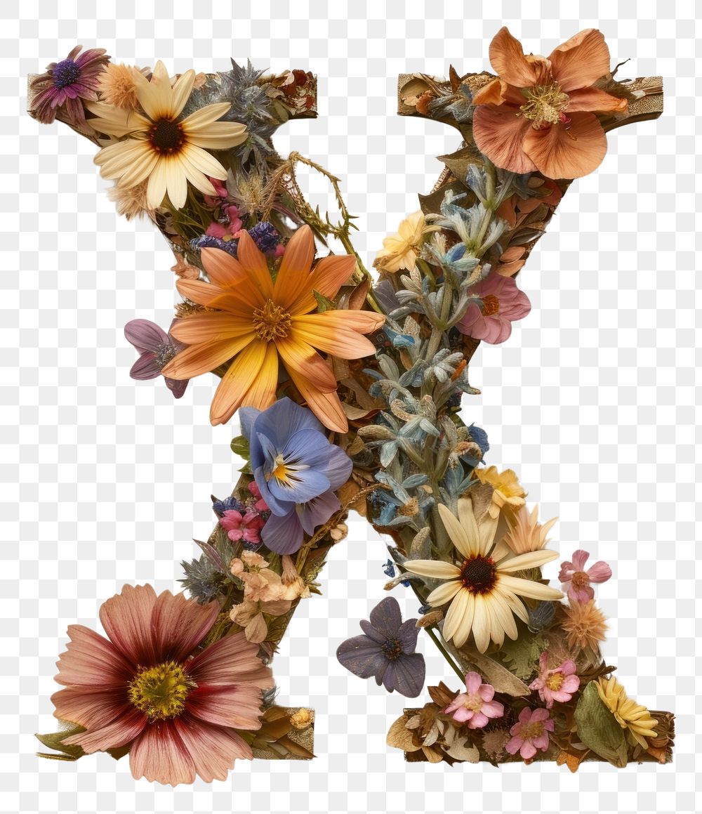 PNG Alphabet X font flower art pattern.