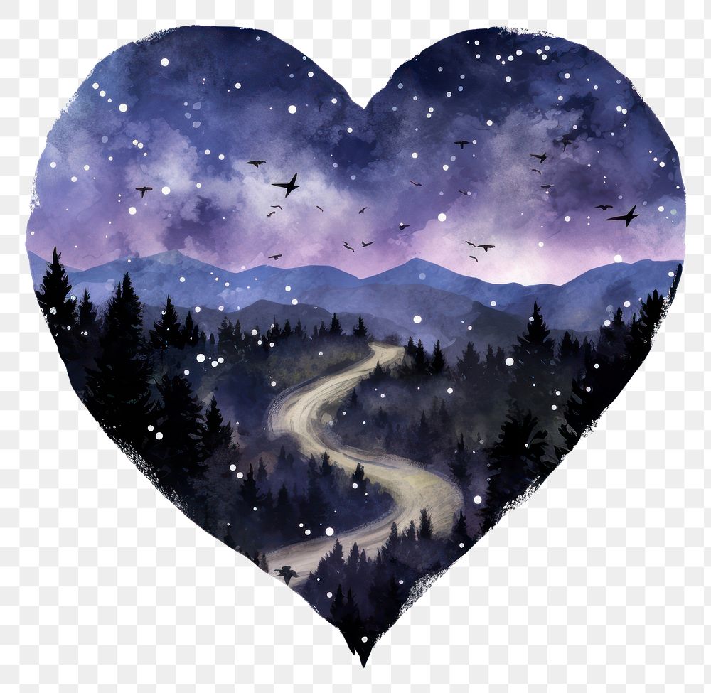 PNG Heart watercolor night map landscape astronomy outdoors.