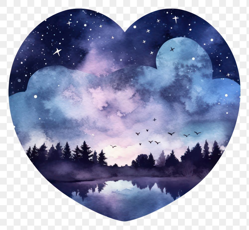 PNG Heart watercolor night sky astronomy outdoors nature.