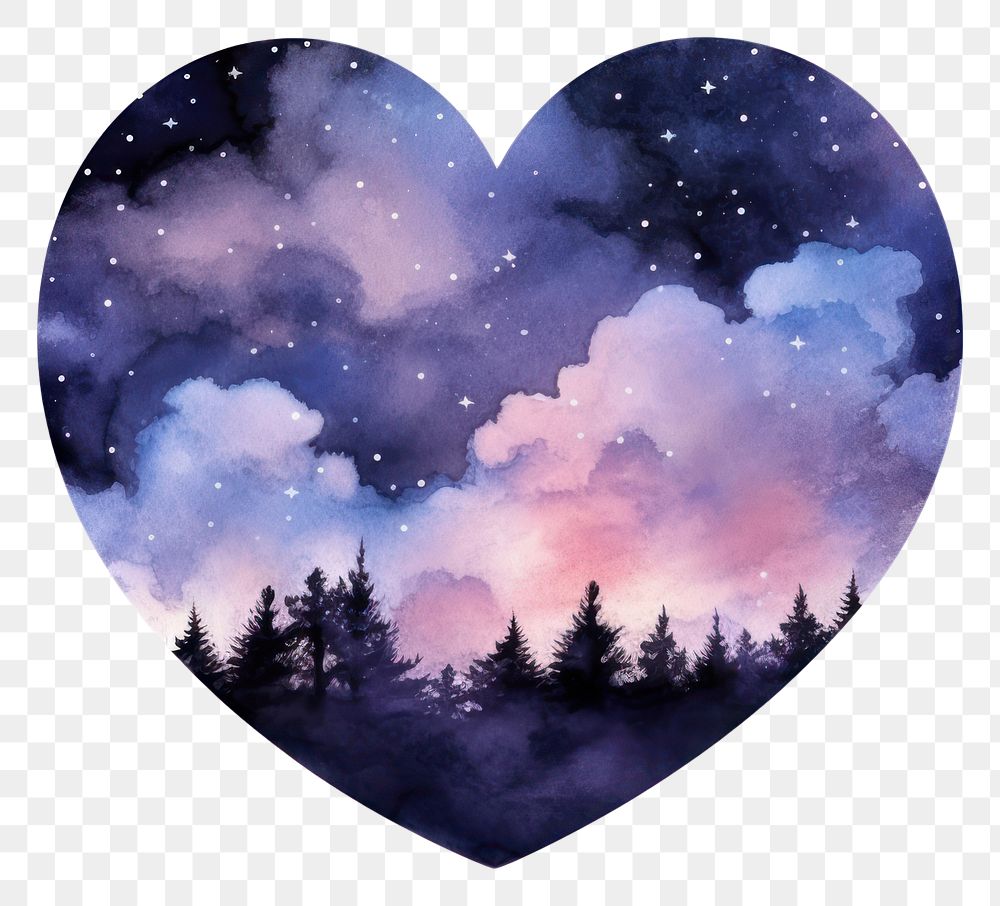 PNG Heart watercolor night sky landscape astronomy nature.